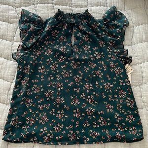Green floral top with flutter sleeves